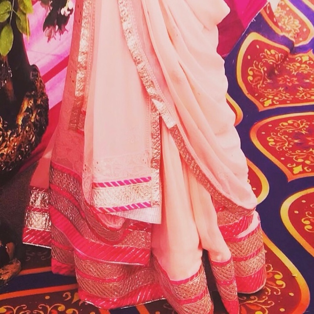 Light pink long dress with pure chinon shiffon dupatta